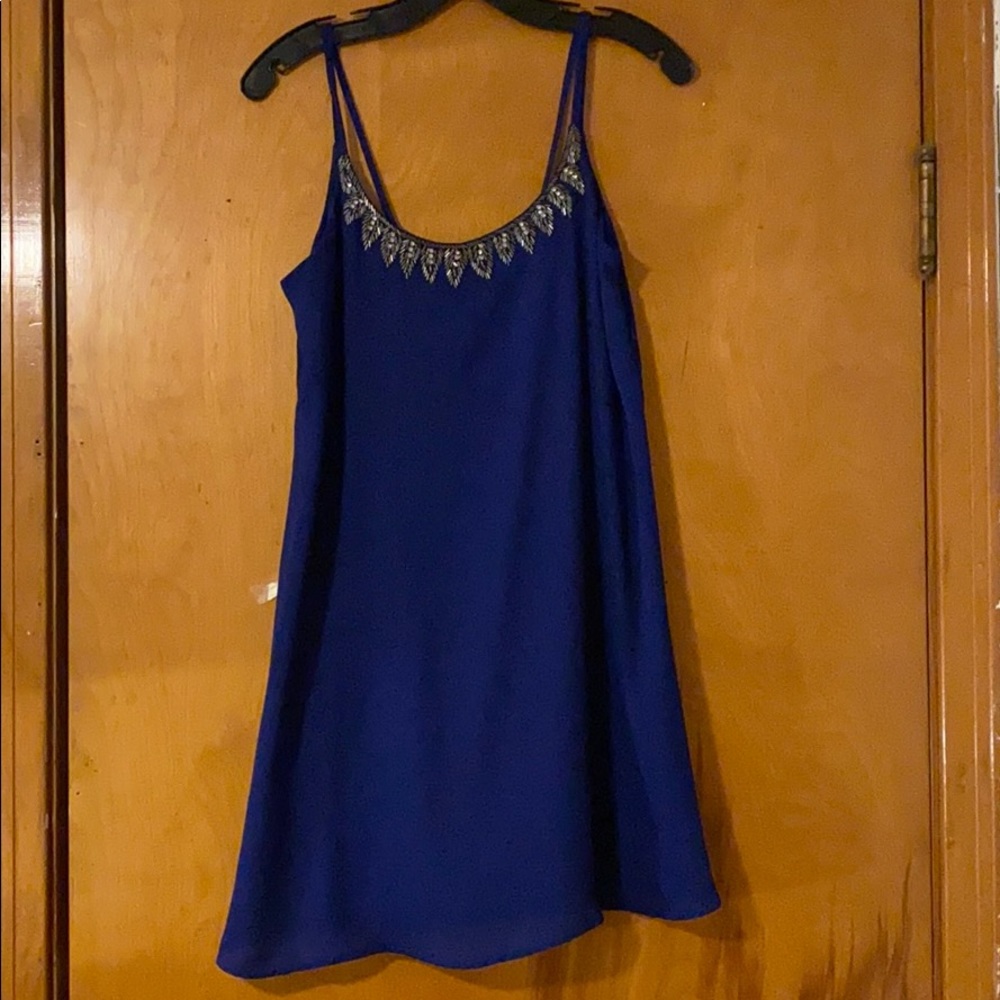 Blue, sequin/beaded neckline detail, dress